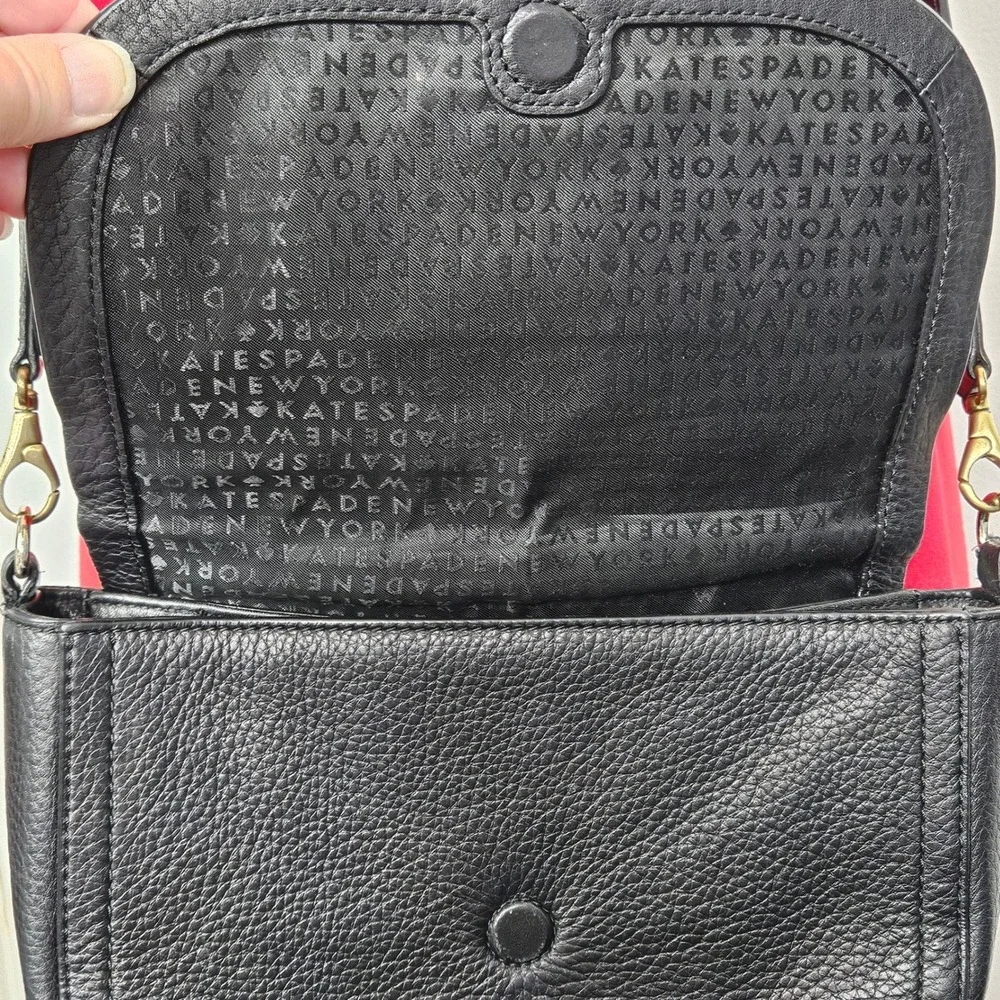 Kate Spade Black Pebbled Cow Leather Crossbody Flap Bag Gold Tone Hardware